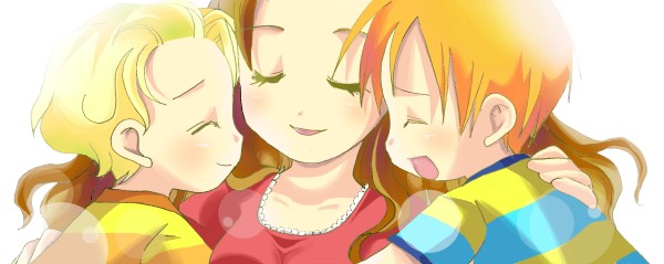 2boys bad_id bad_pixiv_id blonde_hair brown_hair claus family hinawa hug long_hair lucas mother_(game) mother_3 multiple_boys naruki shirt siblings smile striped striped_shirt twins