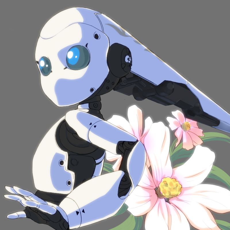 bad_id bad_pixiv_id blue_eyes drossel_von_flugel fireball_(series) flower oroshiso robot simple_background solo upper_body