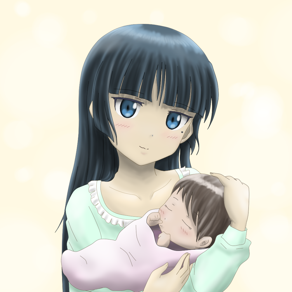 baby bi_no_ossan black_hair blue_eyes brown_hair closed_eyes commentary_request gokou_ruri long_hair ore_no_imouto_ga_konna_ni_kawaii_wake_ga_nai