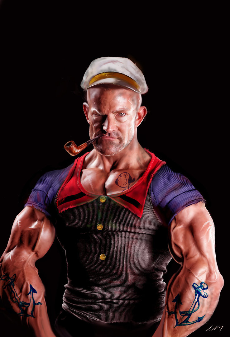 amazing anchor biceps clothing hat huge_muscles human looking_at_viewer muscles not_furry olive_oyl one_eye_closed pipe popeye sailor tattoo vein veiny wink