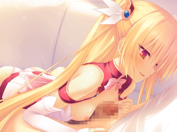 1girl animated animated_gif blonde_hair breasts censored clothed_sex hybrid_animation long_hair naizuri paizuri red_eyes sex small_breasts softhouse_seal