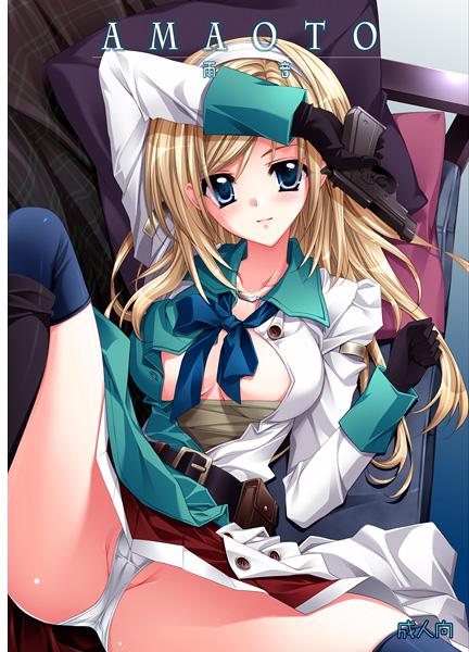 blonde_hair blue_eyes end_of_eternity gloves hairband panties reanbell smile solo underwear undressing