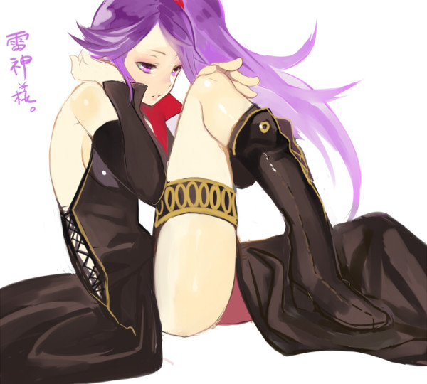 bad_id bad_pixiv_id bare_shoulders boots detached_sleeves fire_emblem fire_emblem:_seisen_no_keifu hyakuhachi_(over3) ishtar_(fire_emblem) legs ponytail purple_eyes purple_hair solo