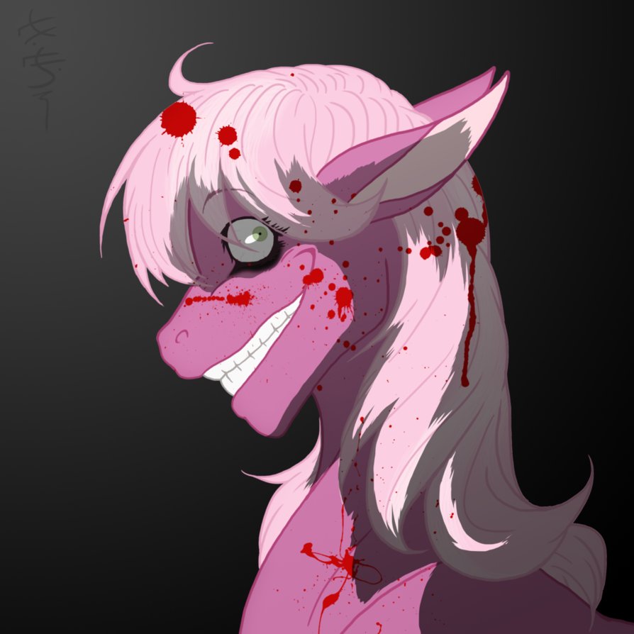 black_background blood cheerilee_(mlp) equine female friendship_is_magic horse my_little_pony nightmare_fuel plain_background pony purple_fur smile solo