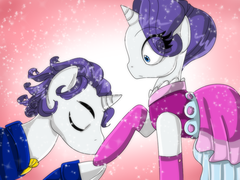 cross-gender duo equine eyes_closed female feral friendship_is_magic fur horn horse male mammal my_little_pony pony rarity_(mlp) square_crossover thepurplemaniac unicorn white_fur