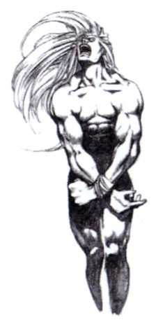 abs adel androgynous evil female final_fantasy final_fantasy_viii long_hair lowres muscle nomura_tetsuya nude official_art restrained screaming sketch solo tall