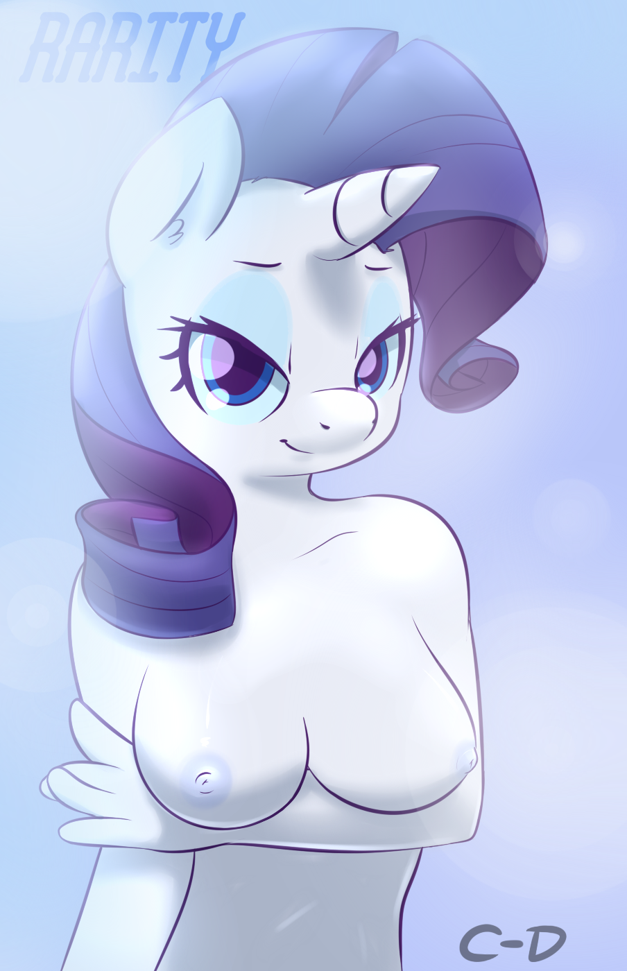 anthrofied areola blue_eyes breasts clopper-dude equine female friendship_is_magic hair hi_res horn horse mammal my_little_pony nipples nude pony purple_hair rarity_(mlp) smile solo unicorn