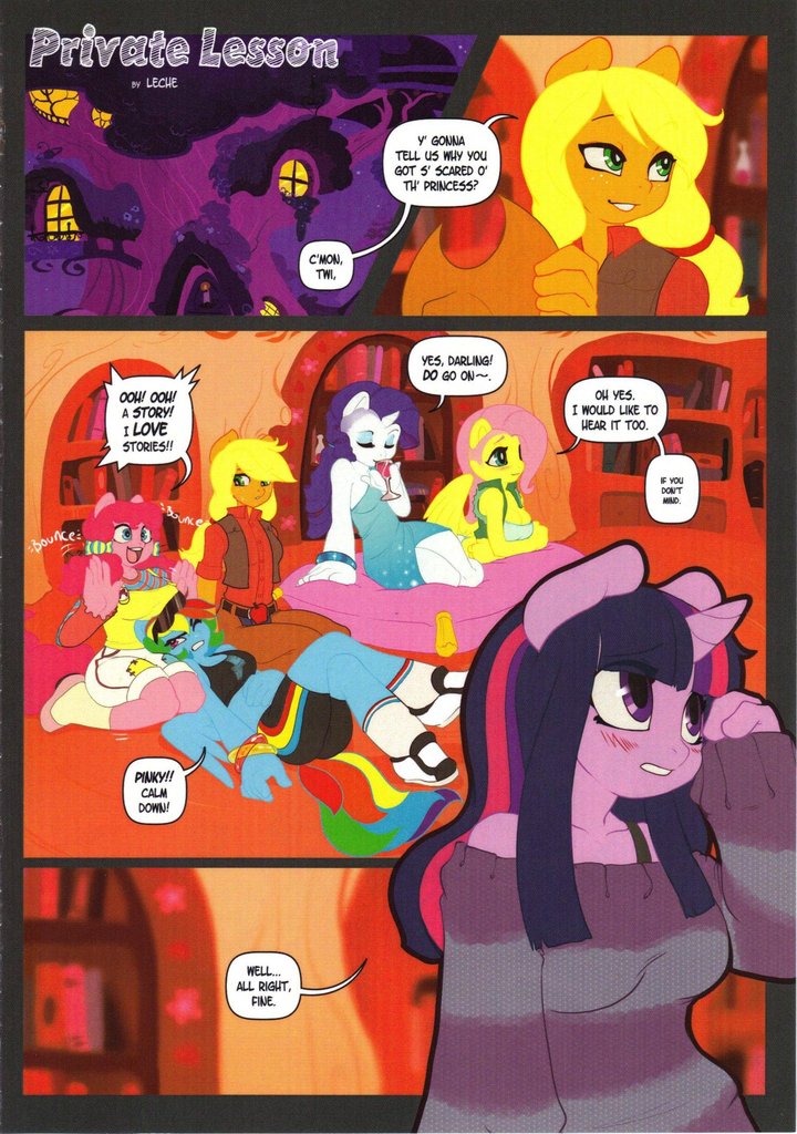 ? anthro anthrofied applejack_(mlp) blonde_hair blush comic dialog english_text equine female fluttershy_(mlp) friendship_is_magic hair horn horse leche mammal multi-colored_hair my_little_pony pegasus pink_hair pinkie_pie_(mlp) pony purple_hair rainbow_dash_(mlp) rainbow_hair text twilight_sparkle_(mlp) unicorn wings