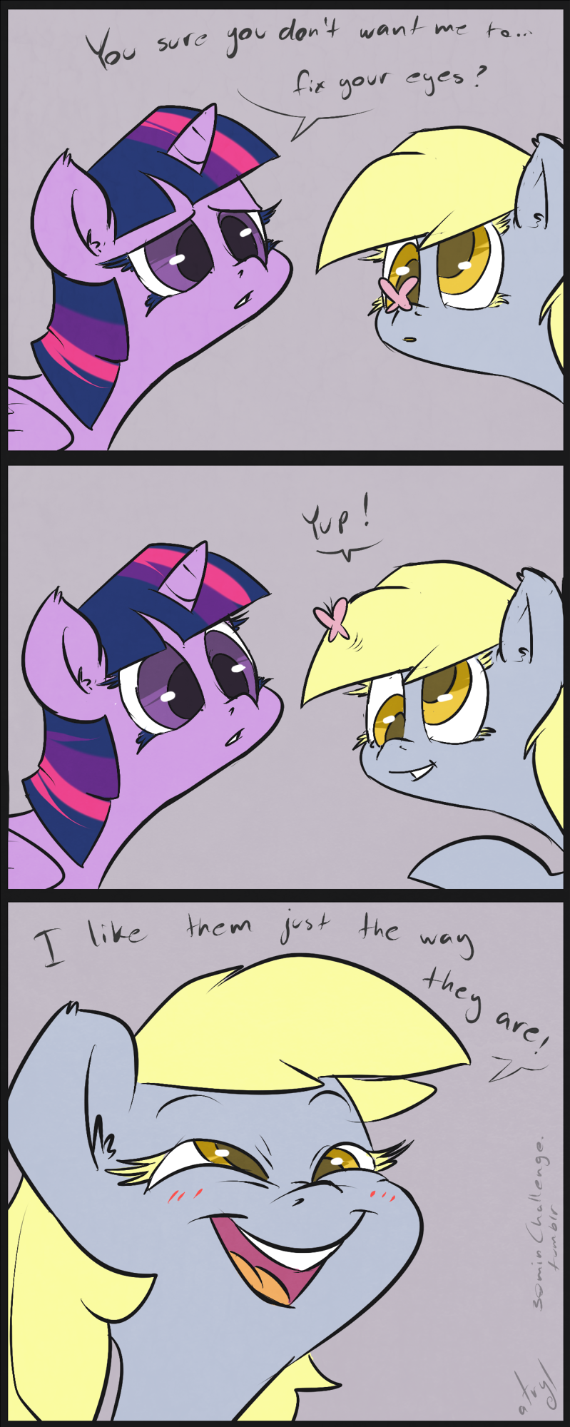 arthropod atryl blonde_hair blush butterfly comic cute derp_eyes derpy_hooves_(mlp) dialog duo english_text equine female feral friendship_is_magic hair horn horse insect mammal my_little_pony pony purple_eyes text twilight_sparkle_(mlp) unicorn winged_unicorn wings yellow_eyes