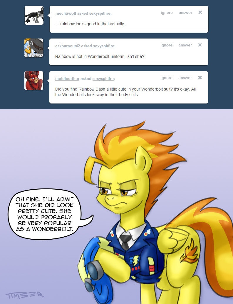 clothing english_text equine female feral friendship_is_magic horse mammal my_little_pony pegasus pluckyninja pony solo spitfire_(mlp) text timber_(artist) tumblr wings wonderbolts_(mlp)