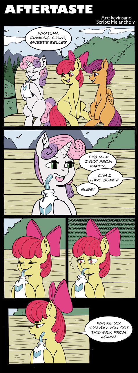 amber_eyes apple_bloom_(mlp) bench bottle comic cub cutie_mark_crusaders_(mlp) dialog english_text equine female feral friendship_is_magic green_eyes group hair horn horse kevinsano mammal my_little_pony outside pegasus pony purple_eyes purple_hair red_hair scootaloo_(mlp) sweetie_belle_(mlp) text two_tone_hair unicorn wings young