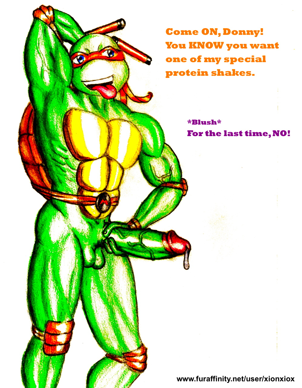 anthro armor arms_behind_head balls barazoku belt biceps big_penis blue_eyes brother cum erection flexing gay grin incest invalid_tag leaking male mask masturbation michelangelo michelangelo_(tmnt) mikey muscles mutant nude nunchuks open_mouth pads pecs penis pinup pose precum presenting reptile scales scalie sibling sketch smile solo standing teasing teenage_mutant_ninja_turtles teeth tongue tongue_out turtle turtlecest vein weapon xionxiox
