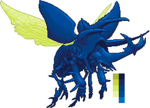beetle blue_body claws flying green_wings horn insect invalid_color pallette pixel_art rollwulf wings