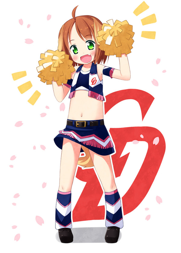 1girl :d ahoge animal_ears cheerleader child inuarashi meiko_(inuarashi) navel open_mouth original pom_poms smile tail