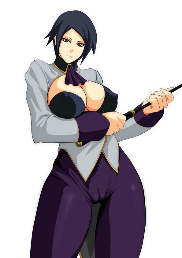 black_hair breasts cleavage cleavage_cutout covered_nipples cravat elisabeth_blanctorche fat_mons huge_breasts jacket lime_(purple_haze) pants riding_crop short_hair solo the_king_of_fighters