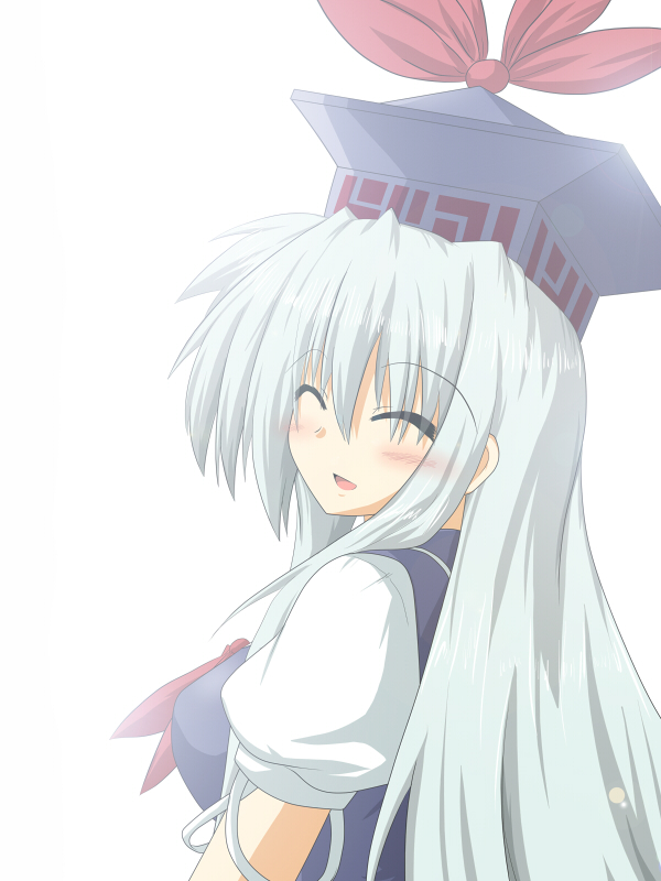 ^_^ closed_eyes goma_(gomasamune) hat kamishirasawa_keine long_hair neckerchief open_mouth silver_hair smile solo touhou upper_body