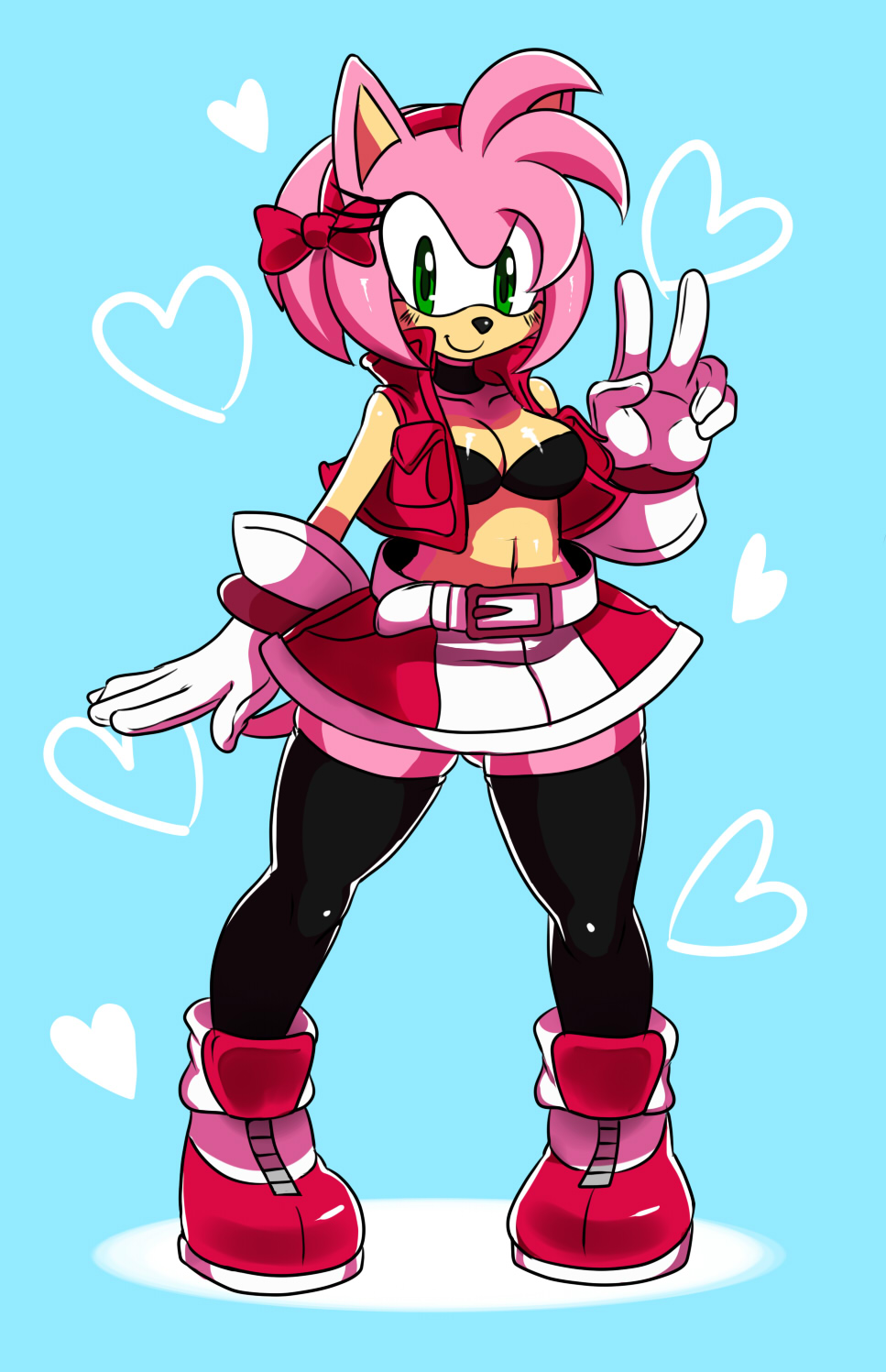 amy_rose anthro breasts cleavage clothed clothing cute female green_eyes hair hedgehog mammal navel pink_hair sega smile sonic_(series) sssonic2