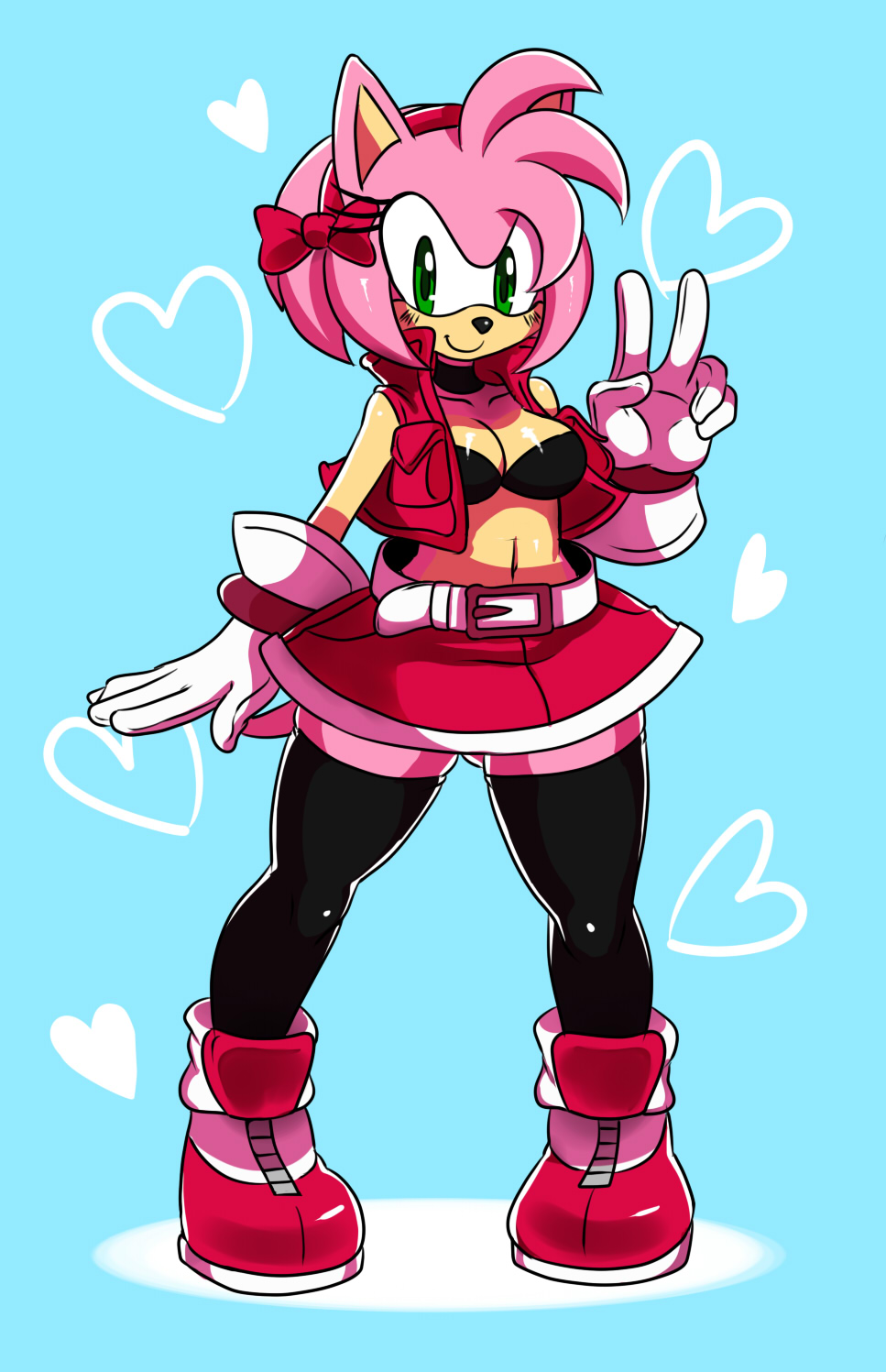 amy_rose anthro breasts cleavage clothed clothing cute female green_eyes hair hedgehog mammal navel pink_hair sega smile sonic_(series) sssonic2