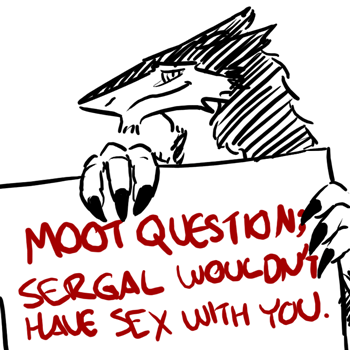 black_and_white claws english_text humor monochrome plain_background sergal sign sir_double-faggot smile text the_truth white_background