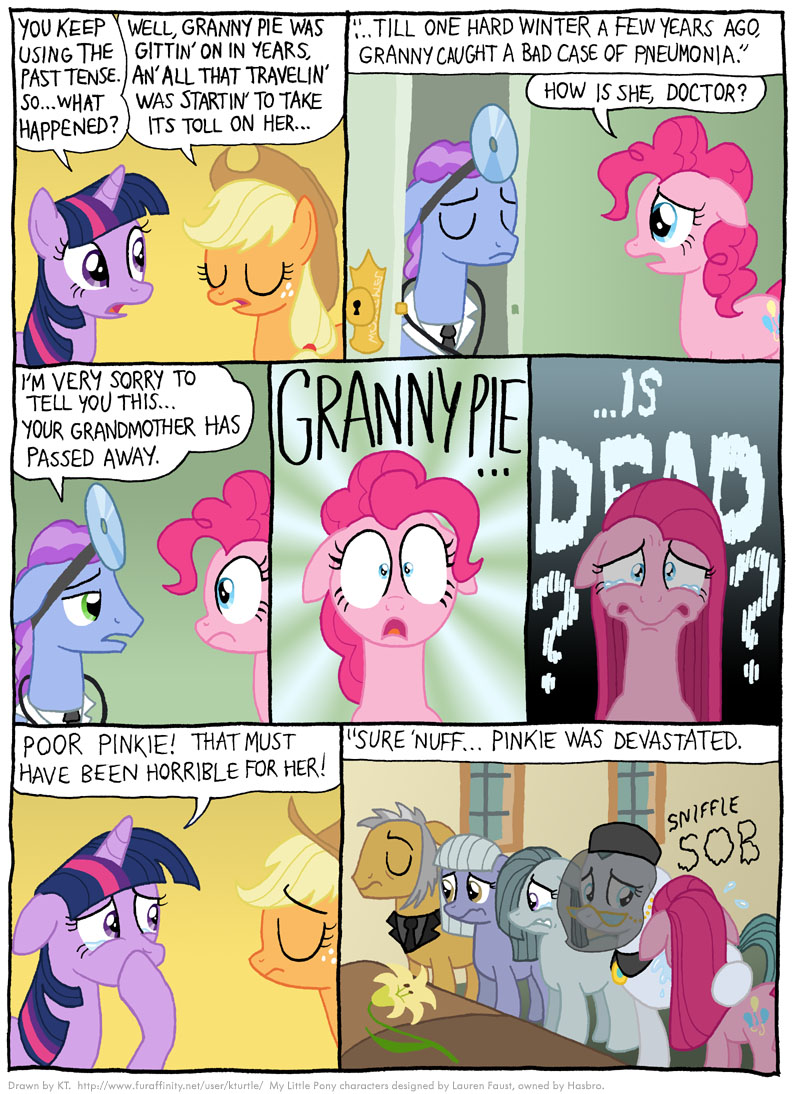 blinkie_pie_(mlp) blonde_hair blue_eyes clyde_pie_(mlp) coffin comic crying doctor equine eyes_closed female feral flower friendship_is_magic green_eyes grey_hair hair hat horn horse male mammal my_little_pony pink_hair pinkamena_(mlp) pinkie_pie_(mlp) pony purple_eyes purple_hair sad sue_pie_(mlp) timothy_fay twilight_sparkle_(mlp) two_tone_hair unicorn yellow_eyes