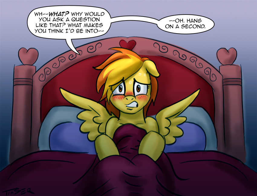 bed blush english_text equine female feral friendship_is_magic horse mammal my_little_pony pegasus pillow pluckyninja pony spitfire_(mlp) text wing_boner wings wonderbolts_(mlp)