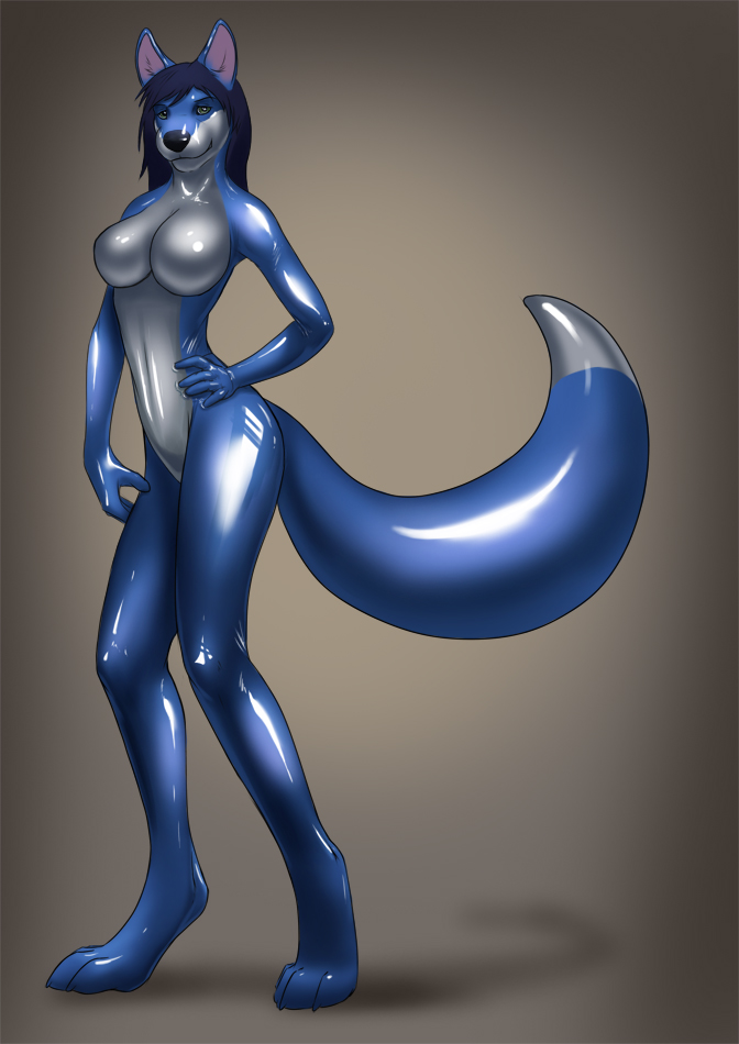 canine female latex_(artist) mammal no_cleft rubber shiny solo wolf