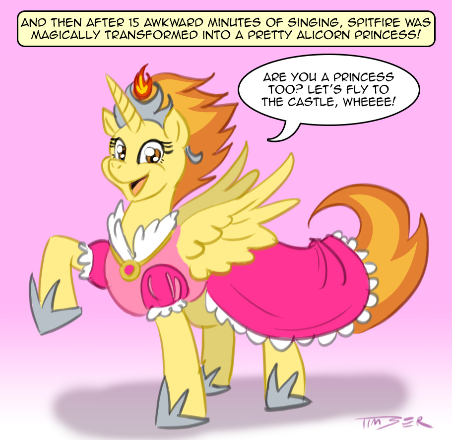 crown dialog dress english_text equine female feral friendship_is_magic fur hair horn horse mammal my_little_pony pegasus pluckyninja pony signature solo spitfire_(mlp) text two_tone_hair winged_unicorn wings wonderbolts_(mlp) yellow_fur