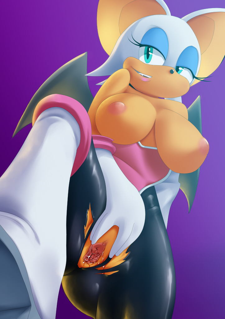 big_breasts breasts clothing female mammal nipples plain_background pussy pussy_juice rouge_the_bat sega solo sonic_(series) spread_legs spread_pussy spreading torn_clothing wardrobe_malfunction yuu_h