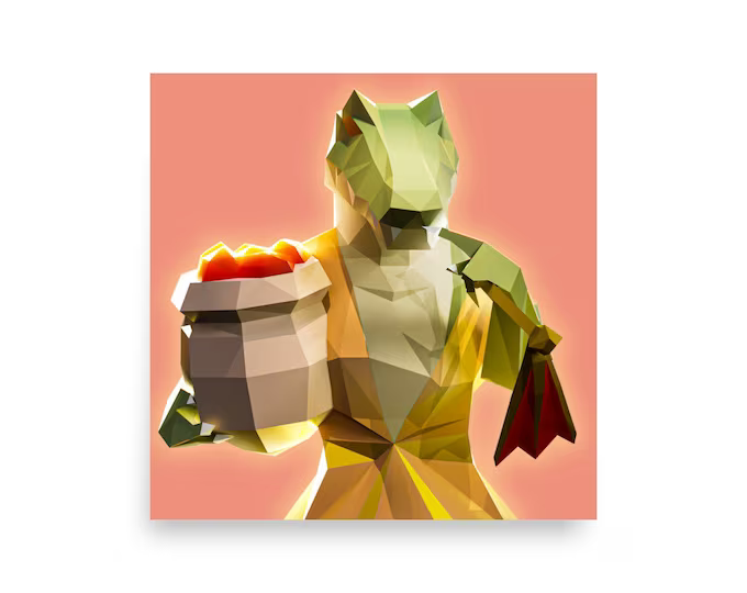 anthro basket clothed clothing container crocodile crocodilian crocodylid crondis deity digital_media_(artwork) female leiher3d looking_at_viewer low_poly reptile runescape scalie smile solo teeth