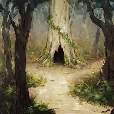 commentary_request dated_commentary day foliage forest hole lowres nature no_humans original outdoors path plant rakuni tree vines