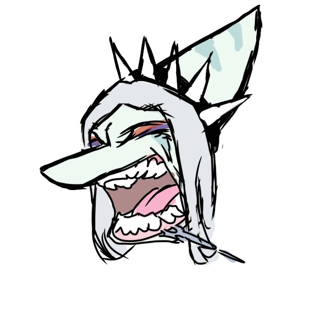 anthro blue_body blue_scales bodily_fluids bone_frill eyes_closed fang_(gvh) female frill_(anatomy) goodbye_volcano_high hair headshot_portrait human_teeth let's_fucking_go meme open_mouth portrait pterodactylus pterosaur reptile saliva scales scalie silver_hair snoot_game snout solo spiked_hairband teeth tongue unknown_artist