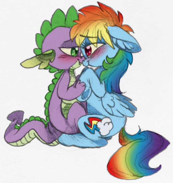 blush couple cute dragon equine eye_contact female feral friendship_is_magic horse interspecies male mammal my_little_pony pegasus pony rainbow_dash_(mlp) scalie spike_(mlp) straight wings