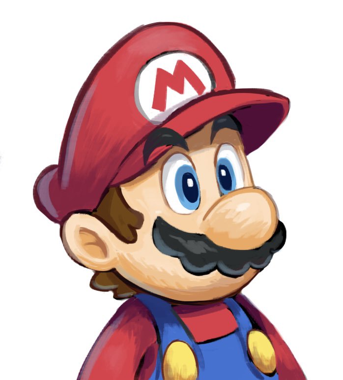 1boy blue_eyes blue_overalls brown_hair facial_hair hat mari_luijiroh mario mario_(series) mustache overalls red_headwear red_shirt shirt short_hair simple_background solo upper_body white_background