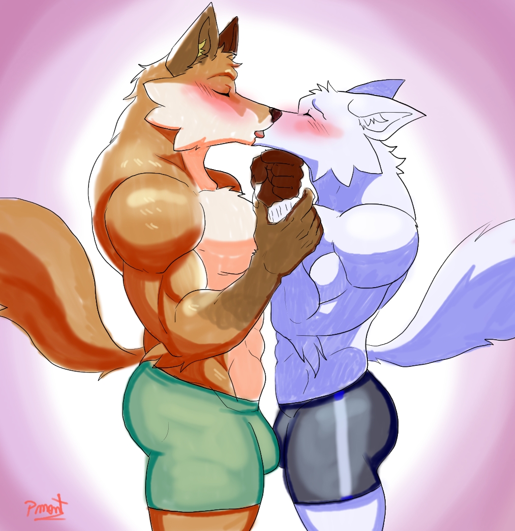abs anthro barazoku biceps black_nose blush brother_(lore) brown_ears bulge butt canid canine canis clothing duo ears_down ears_up epic_games fanfiction fennix_(fortnite) fortnite fox fur hand_holding holding_chin kiss_on_lips kissing male male/male mammal multicolored_body multicolored_fur muscular muscular_anthro muscular_male orange_body orange_fur pecs pinumontbalou pivoted_ears sibling_(lore) story story_in_description tail two_tone_body two_tone_fur underwear volpez_(fortnite) white_body white_fur