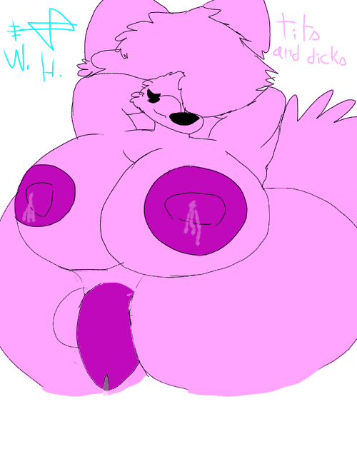 andromorph anthro artist_initials big_breasts big_butt big_penis bodily_fluids breasts butt canid canine canis eyes_closed female fluffy fluffy_tail genitals half-length_portrait hand_behind_head herm huge_breasts huge_butt huge_thighs intersex lactating mammal nipples nude obstructed_eye overweight overweight_female overweight_herm overweight_intersex penis pink_body portrait purple_breastmilk purple_nipples purple_penis signature simple_background smile solo tail thick_thighs w0lfh4art white_background wolf