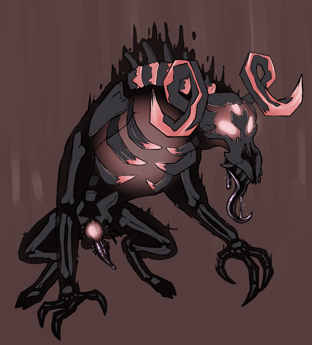 2022 2_fingers ancient_fuelweaver_(don't_starve) animal_genitalia animal_penis animated_skeleton anthro balls bodily_fluids bone demon don't_starve drooling fingers genital_fluids genitals glowing glowing_eyes glowing_genitalia glowing_penis hooves horn klei_entertainment male monster monsterjerky penis precum saliva shadow_creature simple_background skeleton skull skull_head solo tongue tongue_out undead unusual_anatomy unusual_genitalia unusual_penis