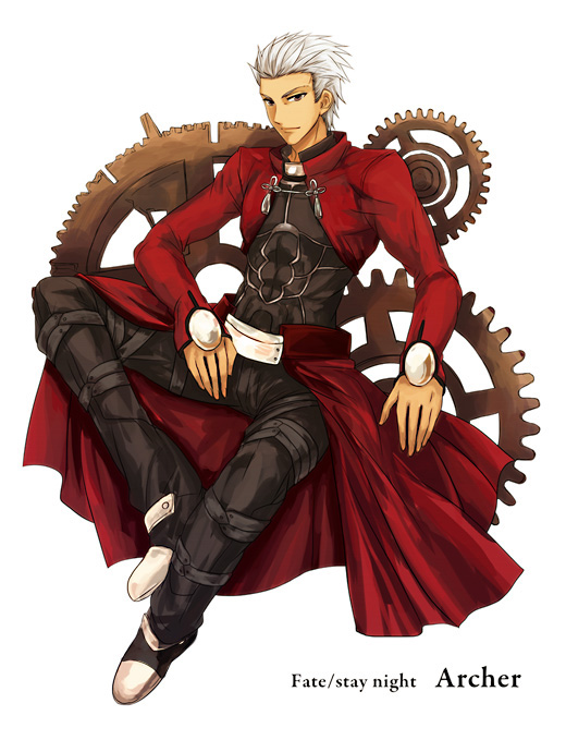 archer bad_id bad_pixiv_id character_name copyright_name fate/stay_night fate_(series) gears male_focus sitting solo uka_(color_noise) white_hair