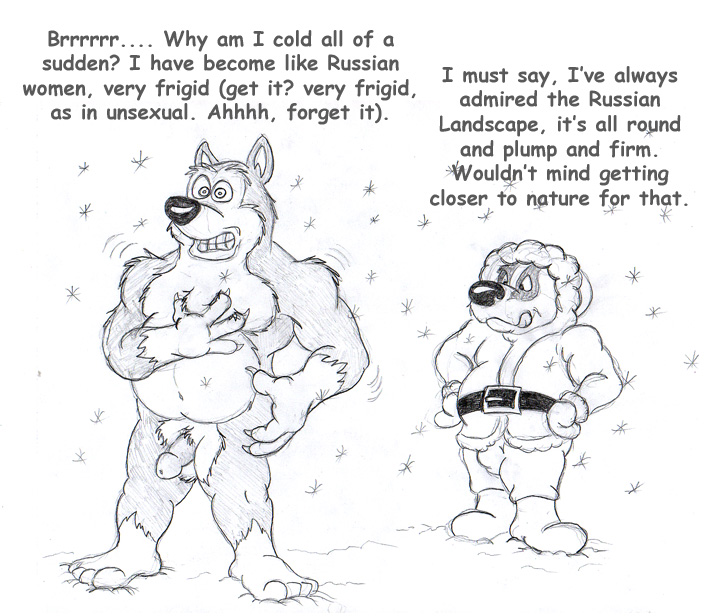 anthro badger belt black_nose boots bruce_(brucebadger) brucebadger canid canine canis claws clothed clothing coat cold dialogue domestic_dog duo english_text exile_(road_rovers) footwear freezing fully_clothed genitals greyscale holding_chest humanoid_genitalia humanoid_penis humor husky licking licking_lips male male/male mammal monochrome mustelid musteline nordic_sled_dog nude open_mouth parka penis pun siberian_husky snow snow_shoes snowflake spitz teeth_clattering teeth_showing text tongue tongue_out topwear