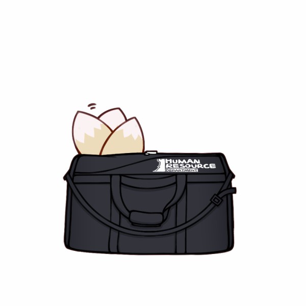 1girl arknights bag duffel_bag fox_tail in_bag in_container kitsune lxjun_09 motion_lines recruitment_bag_(arknights) simple_background solo suzuran_(arknights) tail white_background