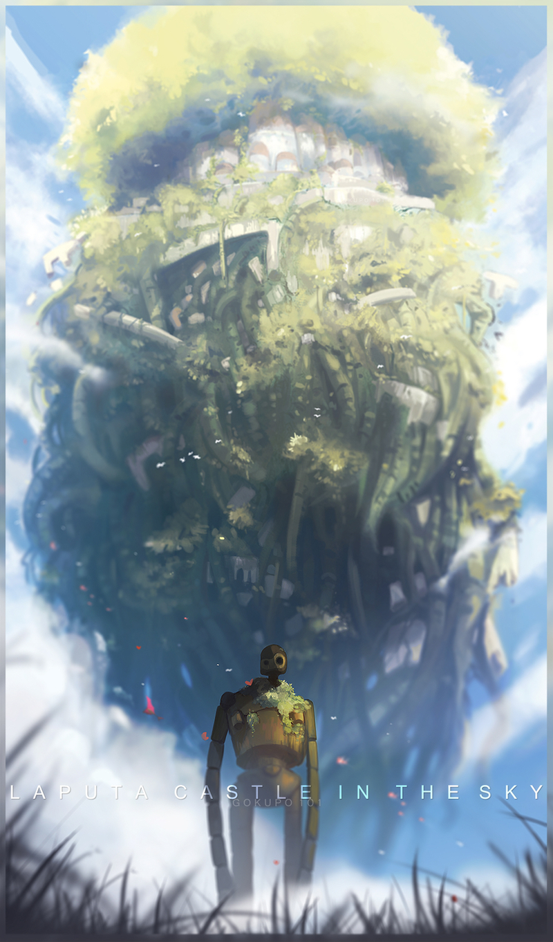 1other artist_name bird bug butterfly copyright_name english_commentary floating_island gokupo101 grass highres scenery sky studio_ghibli tenkuu_no_shiro_laputa tree