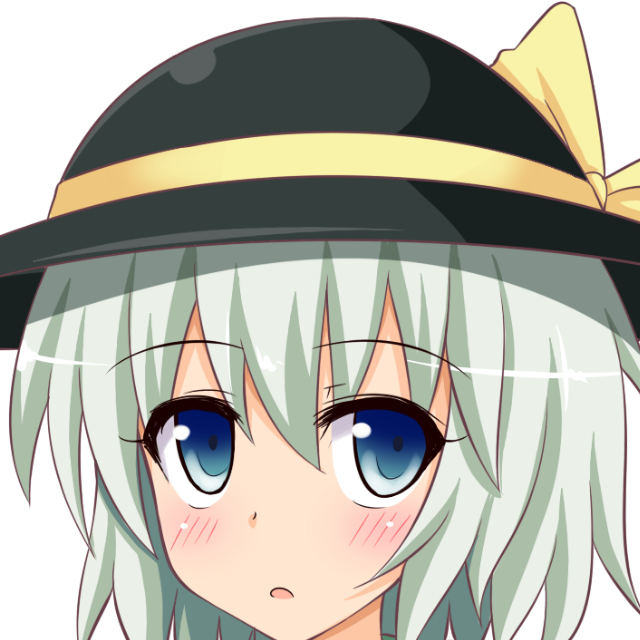 1girl black_hat blush commentary_request gin'you_haru green_eyes green_hair hat hat_ribbon komeiji_koishi looking_at_viewer open_mouth portrait profile_picture ribbon short_hair simple_background solo touhou upper_body white_background yellow_ribbon