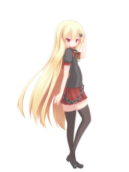 bad_id bad_pixiv_id blonde_hair copyright_request long_hair nightmare_cat red_eyes solo thighhighs