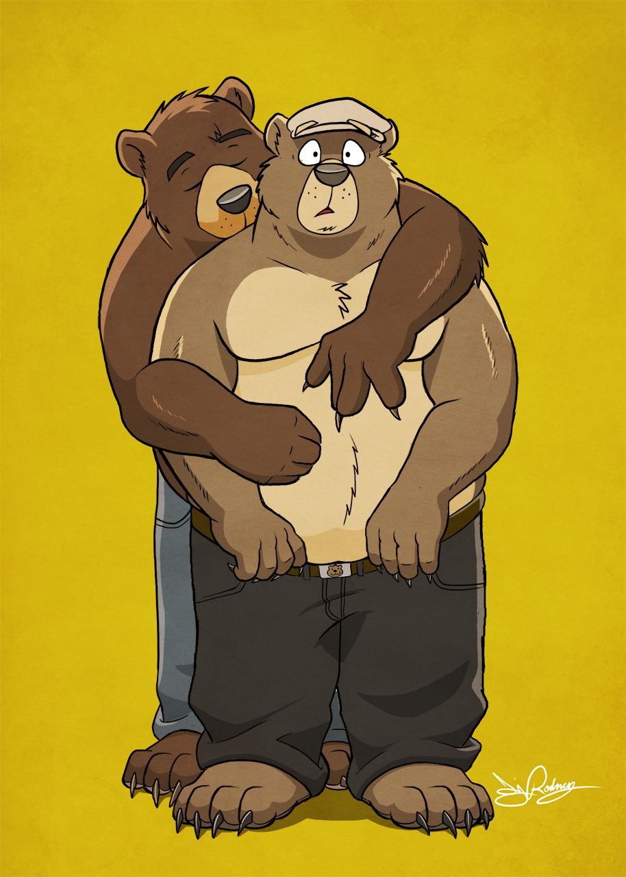 bear claws cute dj-rodney eyes_closed fur gay grizzly_bear hug male mammal overweight standing surprise topless