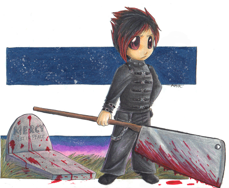 blood chibi corpse-grinder cute cuts dead death gore grave human male solo sword weapon