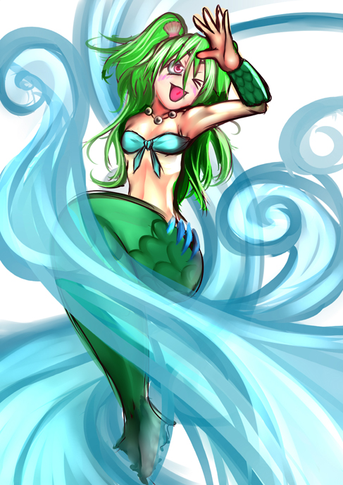 bad_id bad_pixiv_id green_hair mermaid monster_girl muromi-san namiuchigiwa_no_muromi-san solo two_side_up