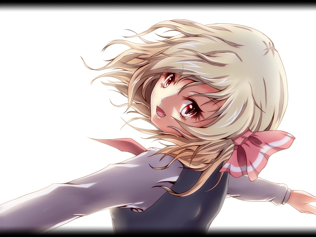 blonde_hair fang from_behind hair_ribbon looking_back nekotama_shun outstretched_arms red_eyes ribbon rumia solo spread_arms touhou