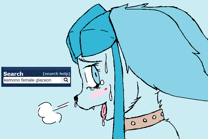 2022 aliasing anonymous_artist anthro blue_background blue_body blue_eyes blue_fur blush bodily_fluids breath brown_collar collar digital_media_(artwork) e621 e621_tags eeveelution female fur generation_4_pokemon glaceon nintendo oekaki open_mouth open_smile pink_tongue pokemon pokemon_(species) side_view simple_background smile solo sweat teeth tongue