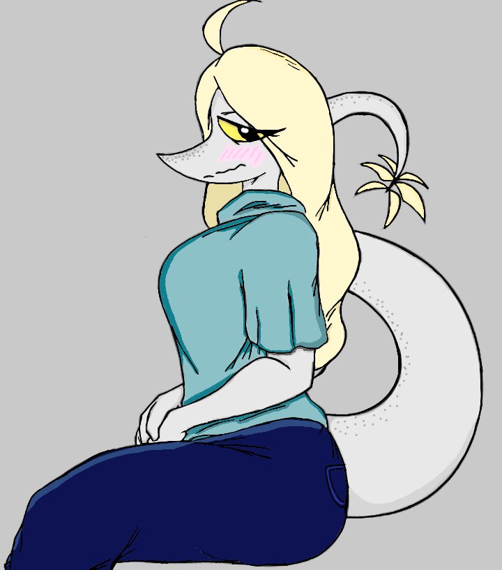 alternate_eye_color anthro ather_os black_eyes blonde_hair blue_clothing blue_shirt blue_topwear blush bottomwear breasts clothed clothing colored denim denim_bottomwear denim_clothing dinosaur feathered_dinosaur feathers female freckles hair jeans kamaleon89 long_hair long_tail looking_at_viewer narrowed_eyes pants reptile scalie shirt simple_background snoot_game snout solo speckled_body tail tail_feathers tarja_(snoot_game) third-party_edit topwear yellow_body yellow_feathers yellow_sclera