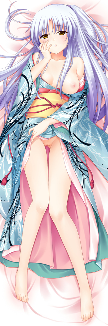 angel_beats! artist_request breast_slip breasts clothes_lift dakimakura full_body japanese_clothes kimono kimono_lift knees_together_feet_apart legs medium_breasts nipples no_bra no_panties off_shoulder one_breast_out pussy solo tenshi_(angel_beats!)