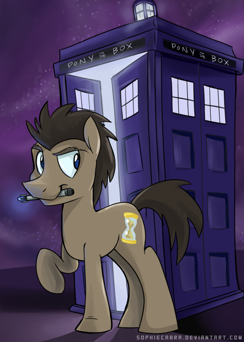 blue_eyes brown_hair cutie_mark doctor_whooves_(mlp) equine feral friendship_is_magic glowing hair horse male mammal my_little_pony pony solo sonic_screwdriver sophiecabra space standing stars tardis